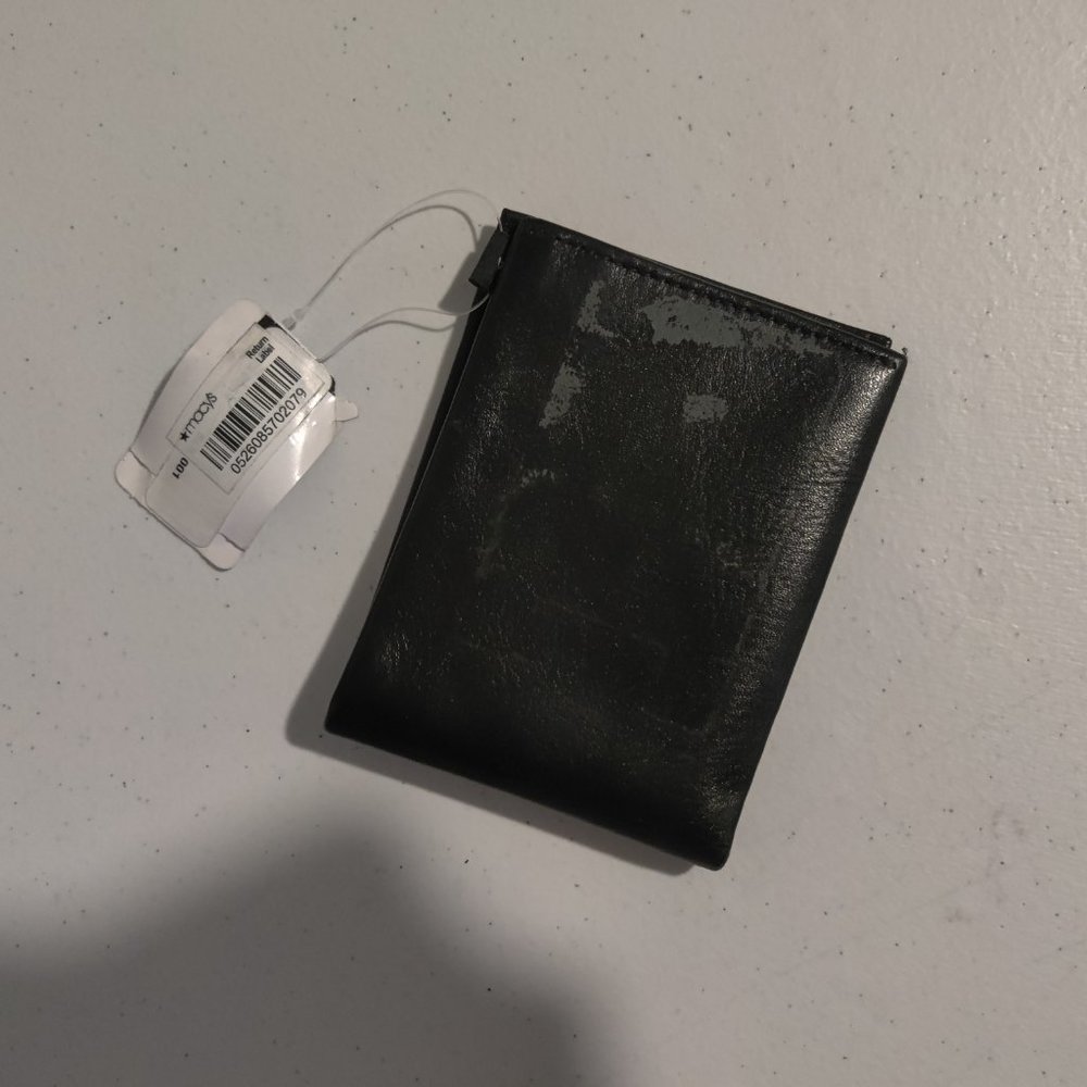 DEFECT Perry Ellis Portfolio Men's Fold Wallet Black Leather Bifold $50 2A162